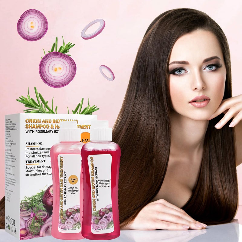 TIMLIFE Onion And Biotin Hair Treatment 2 * 8.38 fl Oz, Onion Biotin and Rosemary Shampoo and Treatment Set, Silicone Free Shampoo and Treatment for All Hair Types Conditioner Hair Care - Image 3